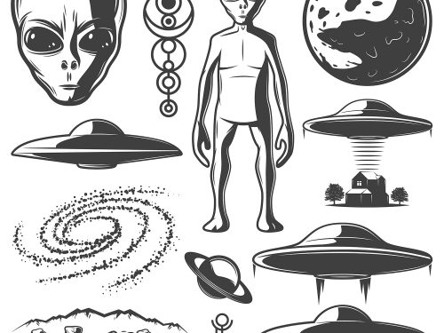 Monochrome UFO Vector Elements Set