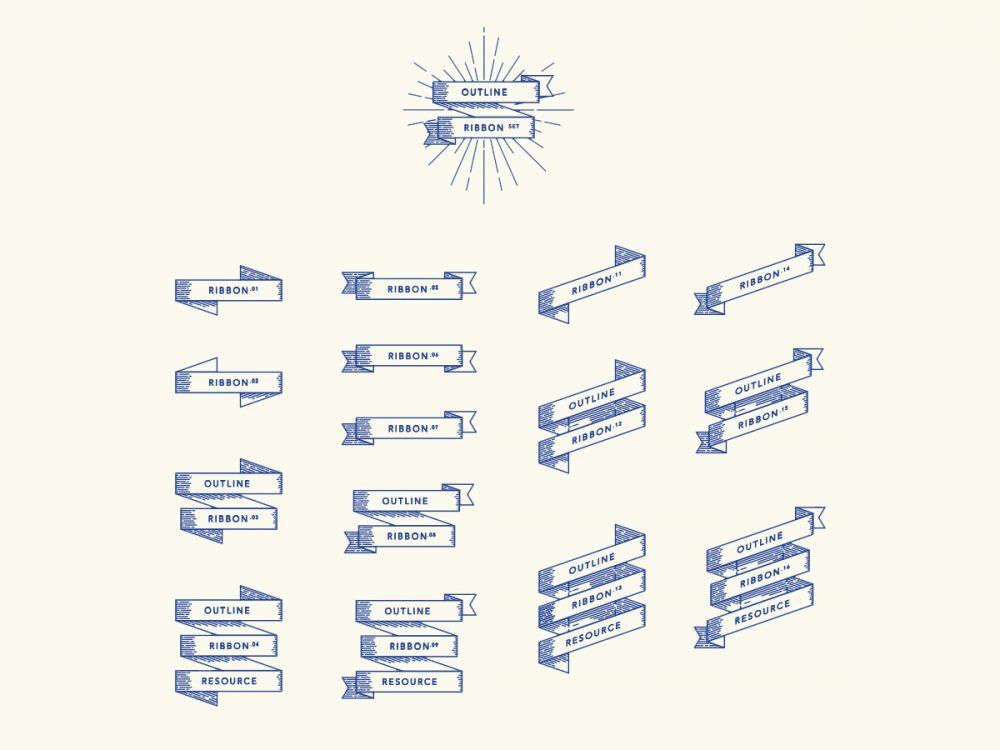Retro Outline Ribbon Free Vector Set