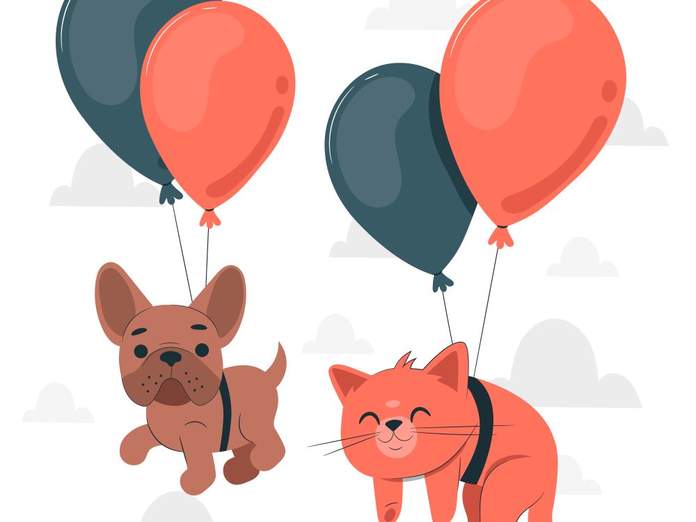 Animals Floating with Balloons Free Vector Illustration