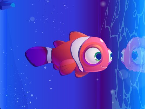 Cartoon Clown Fish Look on Reflection it Water Surface Illustration