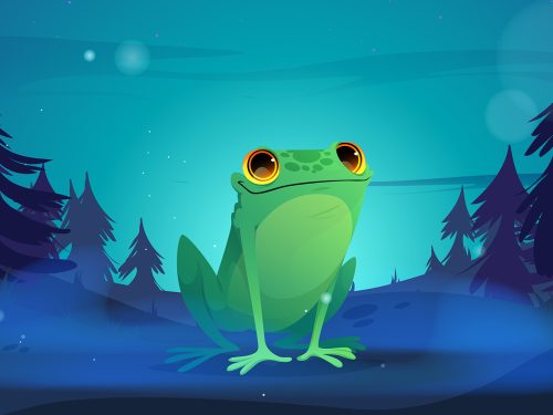 Cartoon Frog in Night Forest Free Background