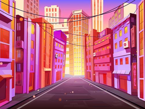 City Street with Road at Early Morning Driveway