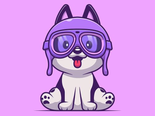 Husky Dog Pilot Cartoon Free Vector Illustration