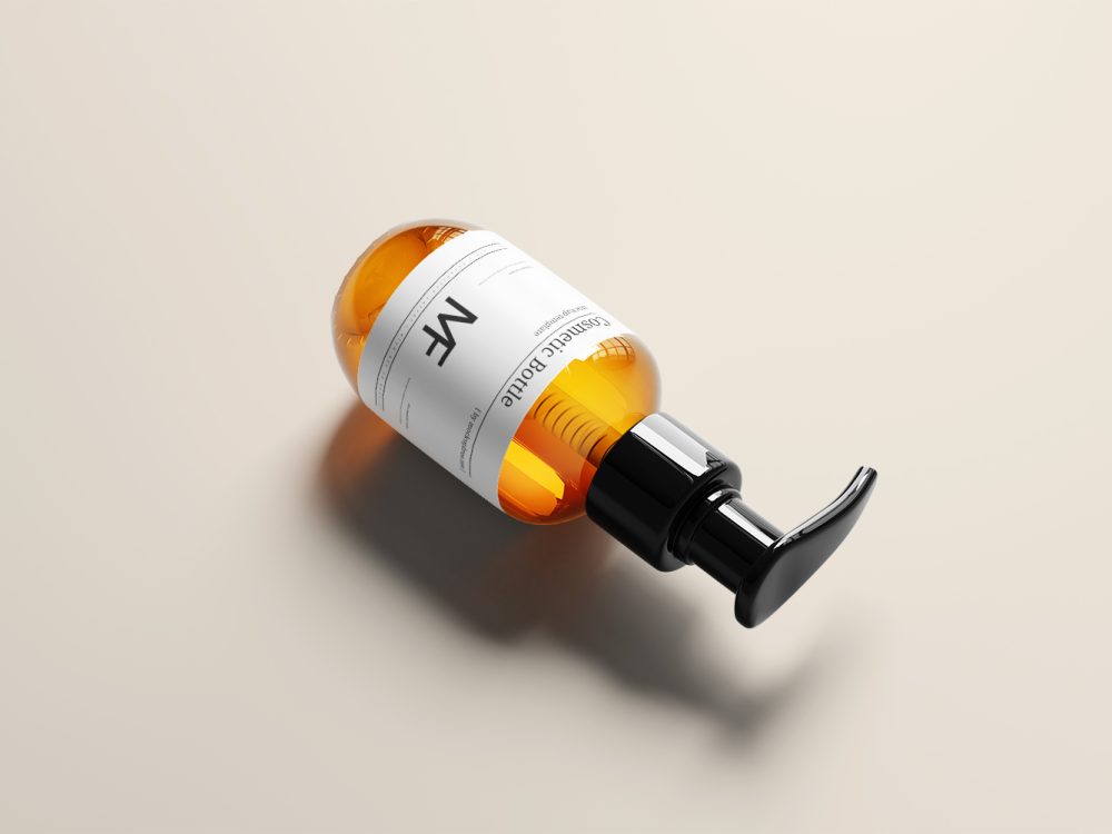 Small Amber Glass Cosmetic Pump Bottle Free Mockups
