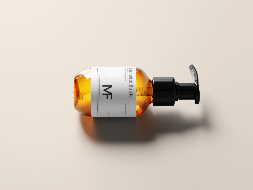 Small Amber Glass Cosmetic Pump Bottle Free Mockups