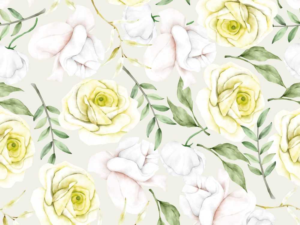 Blooming Roses and Leaves Seamless Pattern