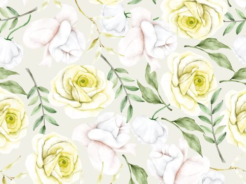 Blooming Roses and Leaves Seamless Pattern