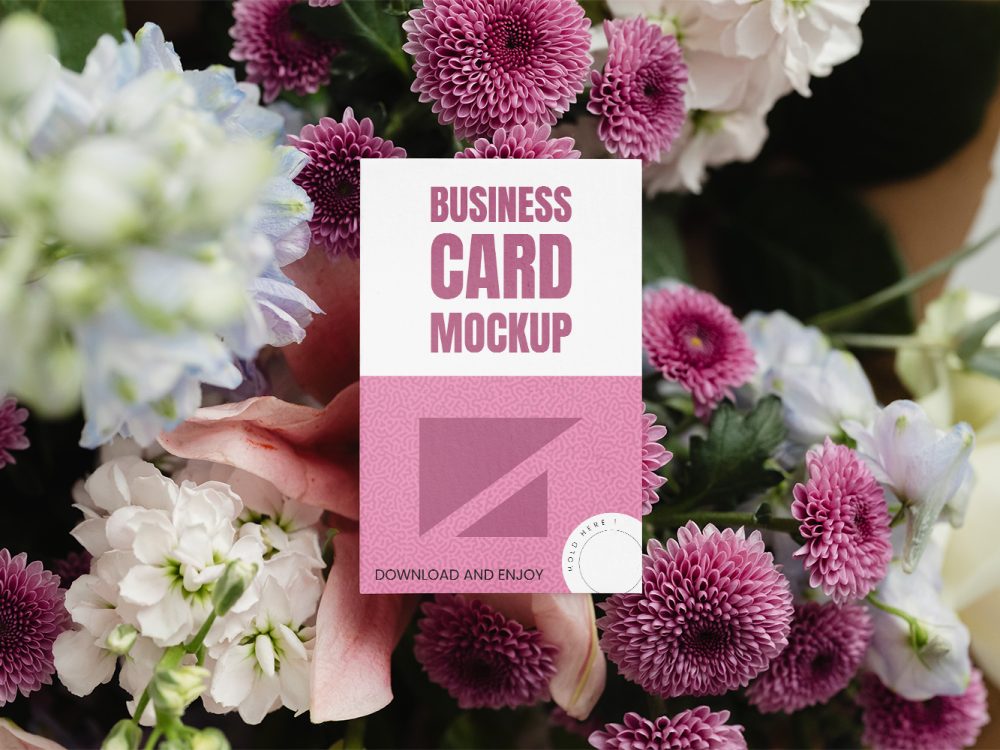 Business Card in Flowers Free Mockup