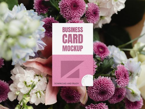 Business Card in Flowers Free Mockup