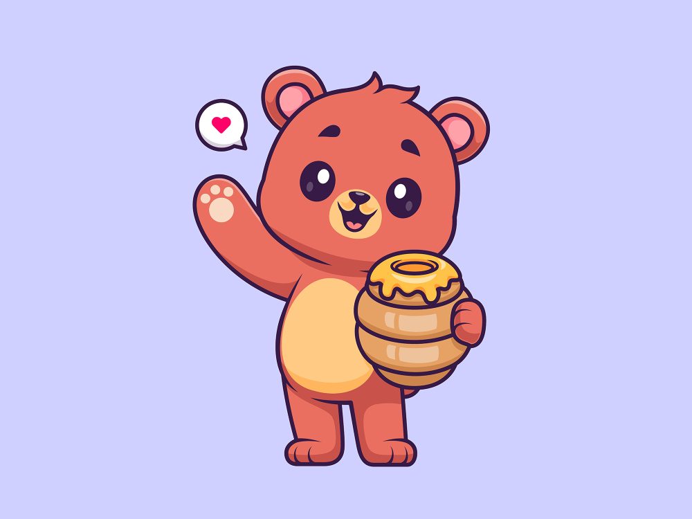 Cute Bear Holding Honeycomb Cartoon Vector Icon Illustration