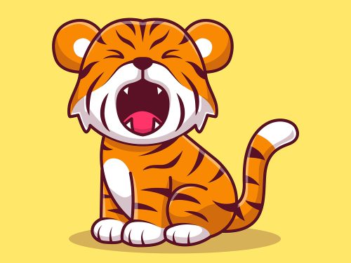 Cute Tiger Roaring Cartoon Vector Icon Illustration