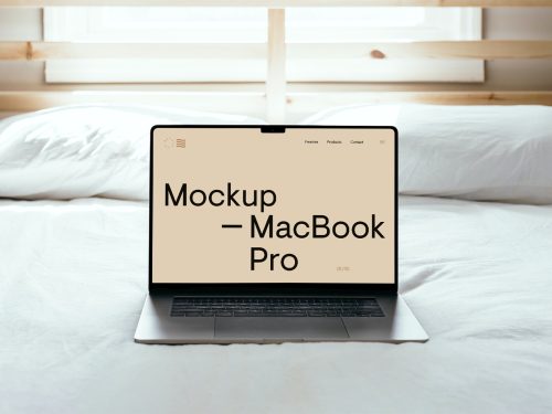 MacBook Pro on Bed Free Mockup