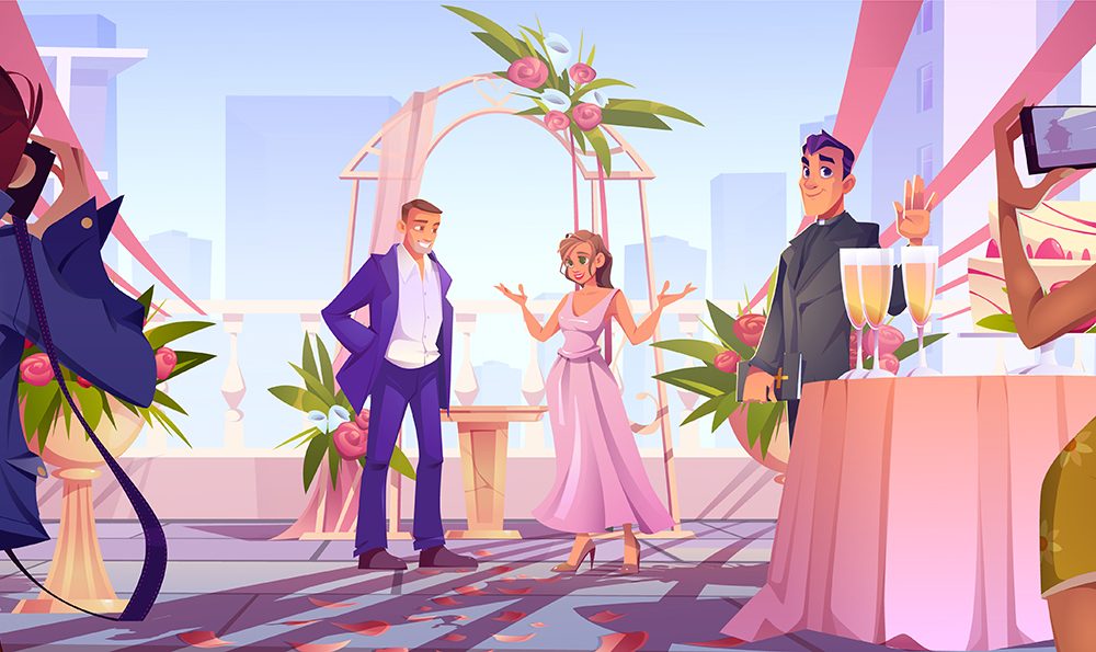 Marriage Scene Cartoon Illustration