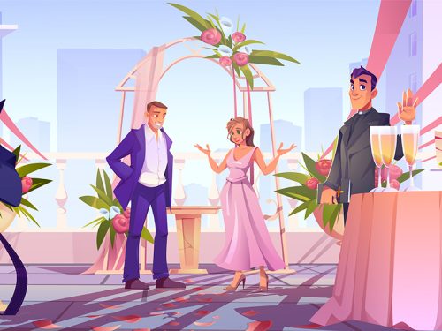 Marriage Scene Cartoon Illustration