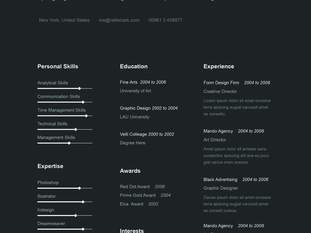 Simple A4 Dark Resume Template