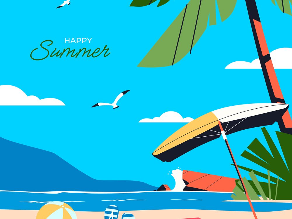 Summer Season Celebration Flat Free Illustration