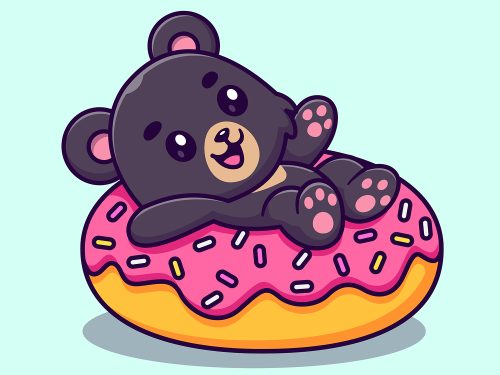 Bear Lay on Doughnut Cartoon Vector Illustration