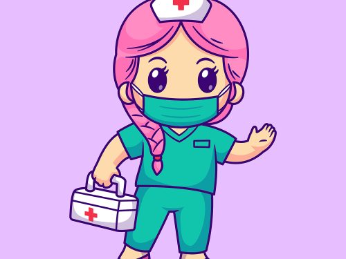 Cute Nurse with Mask Cartoon Illustration