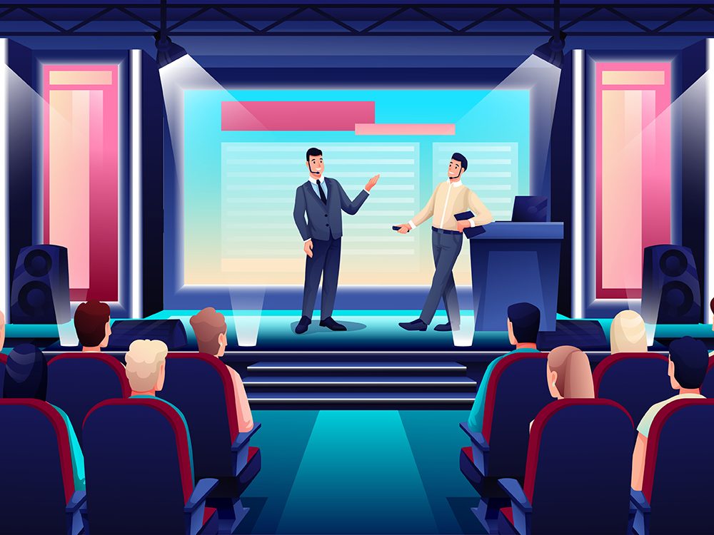 Hall Speaker on Podium Giving Presentation Illustration