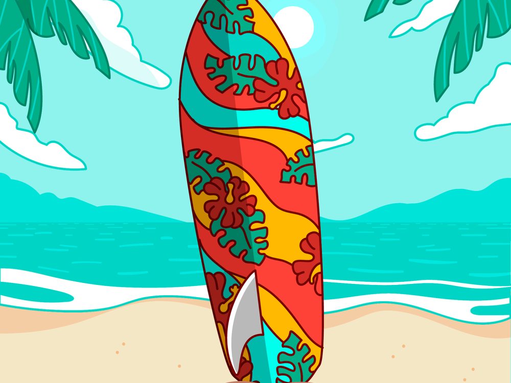 Hand Drawn Surfboard Cartoon Illustration