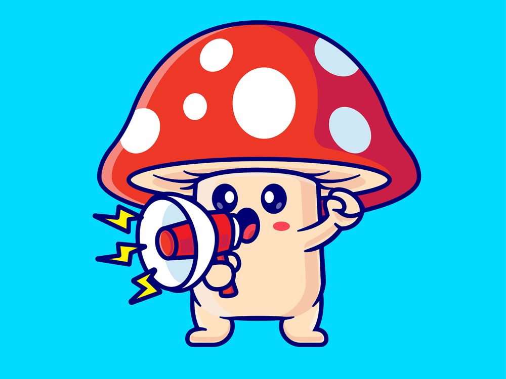 Mushroom Holding Megaphone Cartoon Illustration