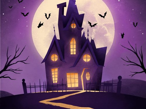 Watercolor Halloween House Illustration