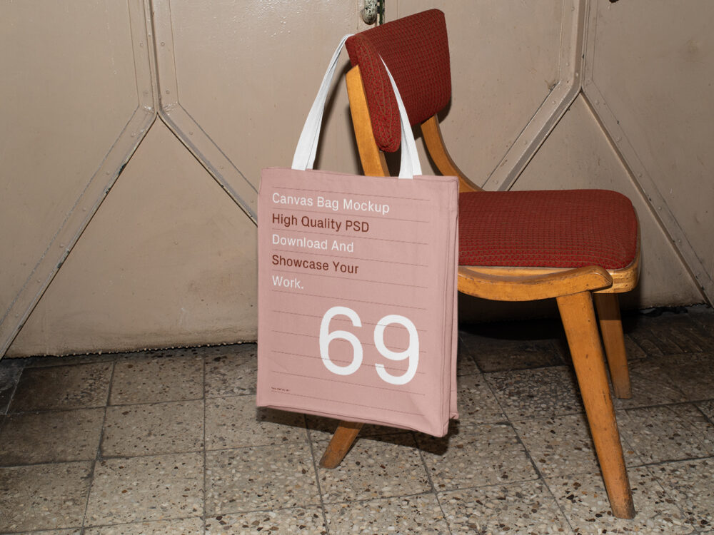 Canvas Bag Hanging on Chair Free Mockup