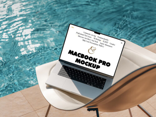 MacBook Pro at the Pool Free Mockup