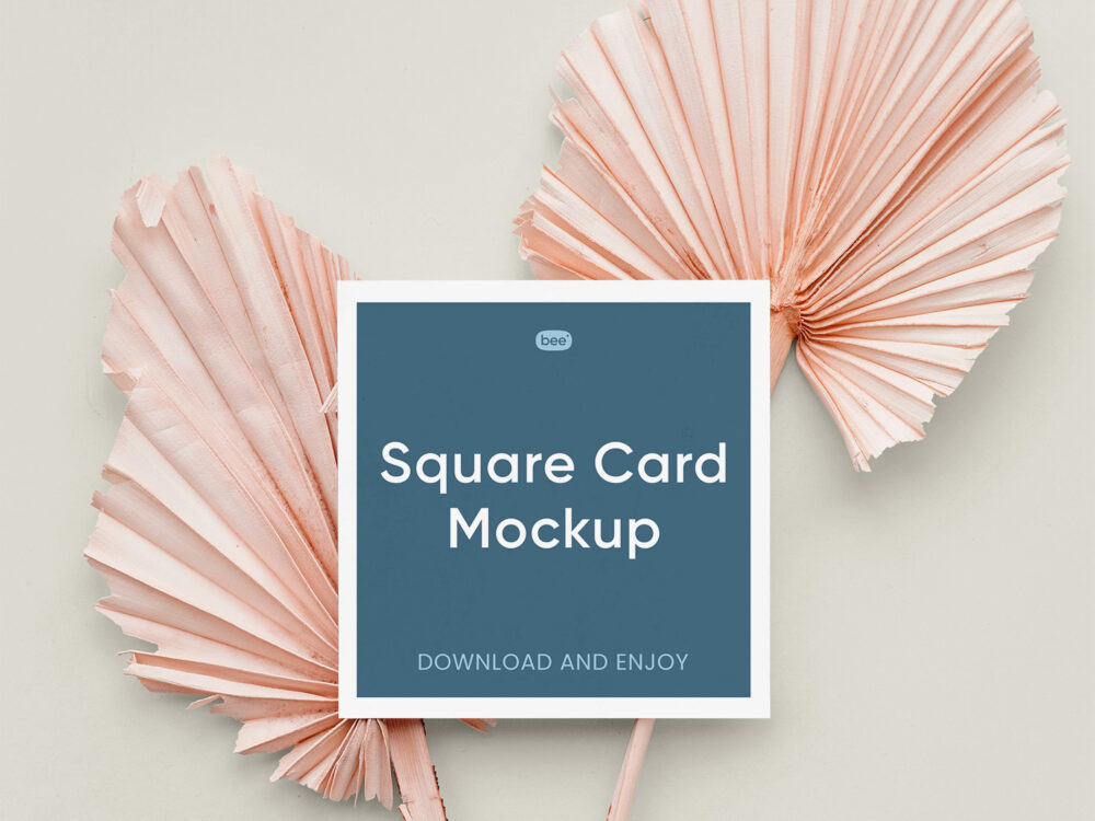 Square Card on Leaves Free Mockup