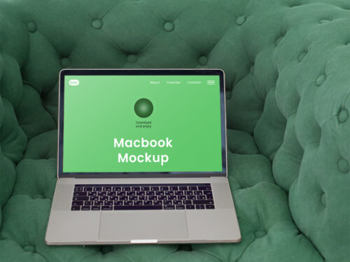 Big Laptop on Couch Free Mockup