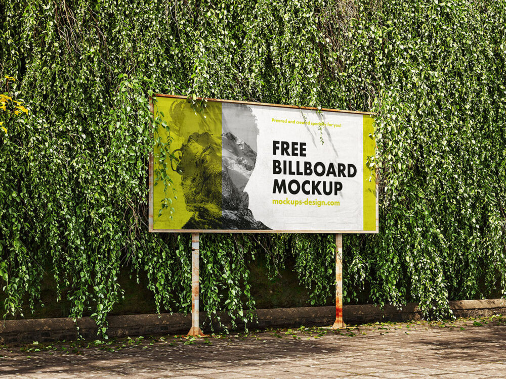 Billboard with Ivy Wall Free Mockup