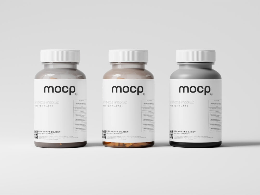 Semi Transparent Pills Bottle Free Mockups