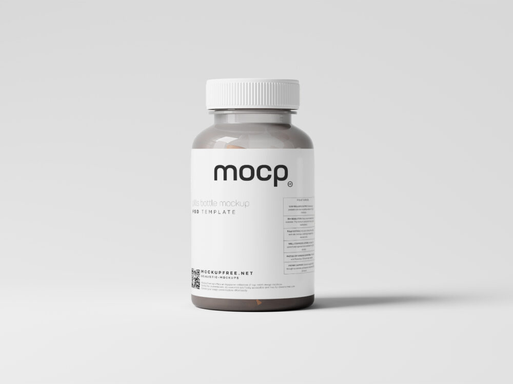 Semi Transparent Pills Bottle Free Mockups