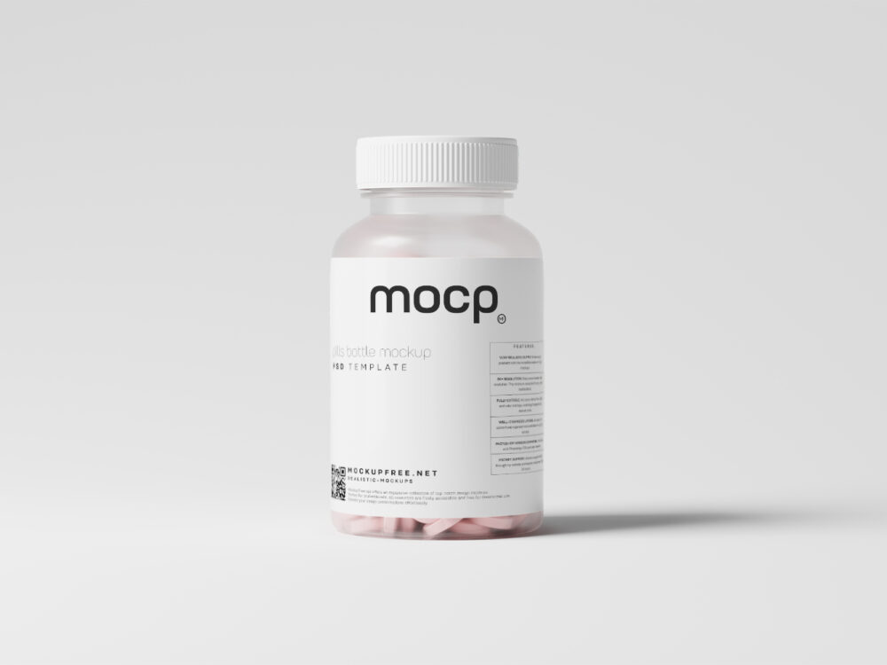 Semi Transparent Pills Bottle Free Mockups