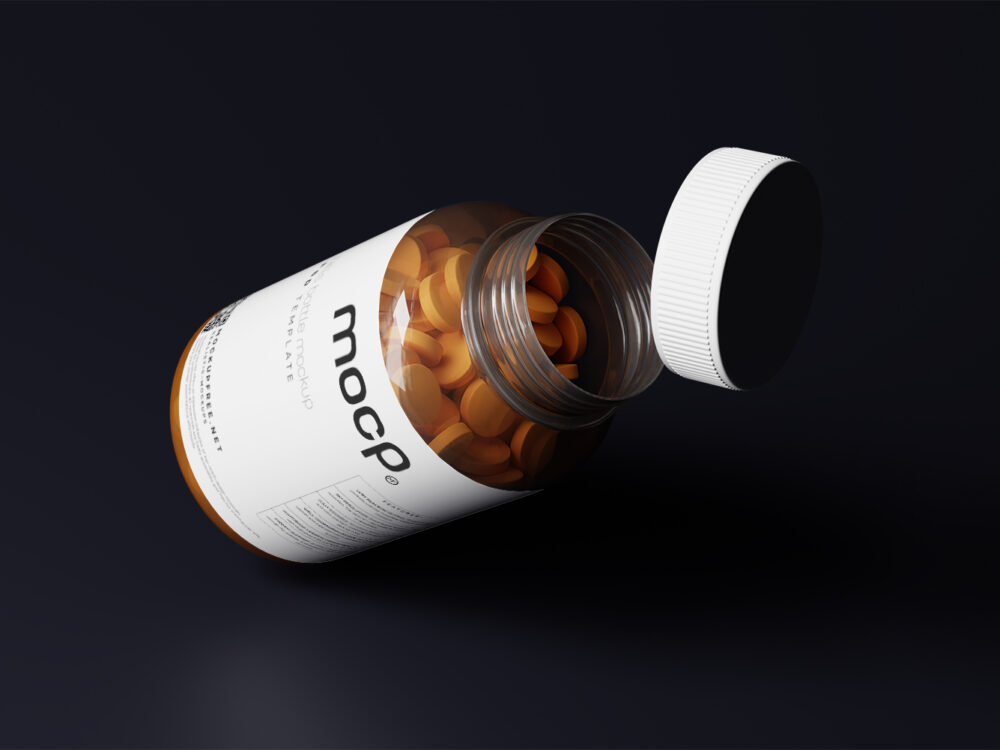 Semi Transparent Pills Bottle Free Mockups