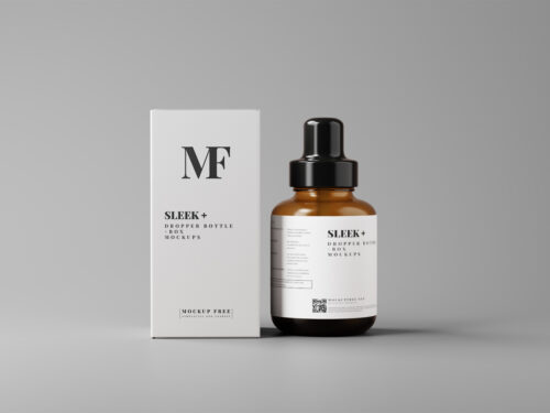 Sleek Cosmetic Dropper Bottle Packaging with Box Free Mockups