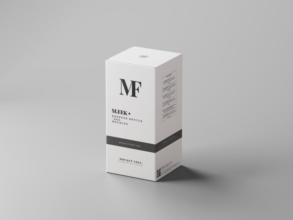 Sleek Cosmetic Dropper Bottle Packaging with Box Free Mockups