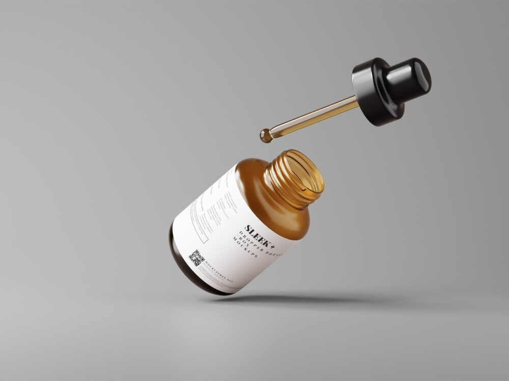 Sleek Cosmetic Dropper Bottle Packaging with Box Free Mockups