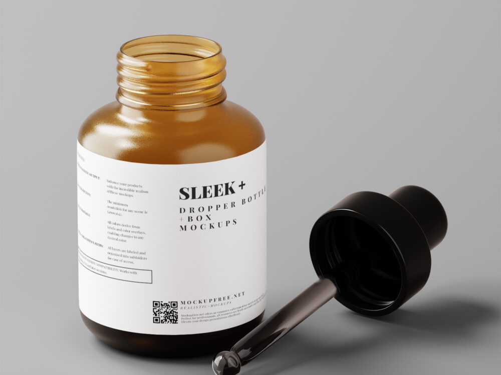 Sleek Cosmetic Dropper Bottle Packaging with Box Free Mockups