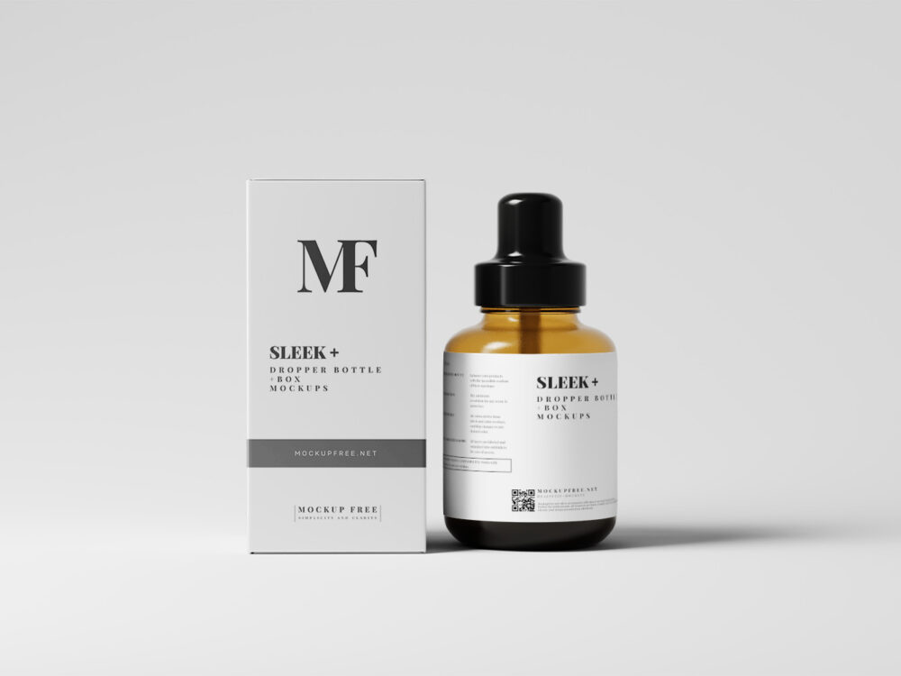 Sleek Cosmetic Dropper Bottle Packaging with Box Free Mockups