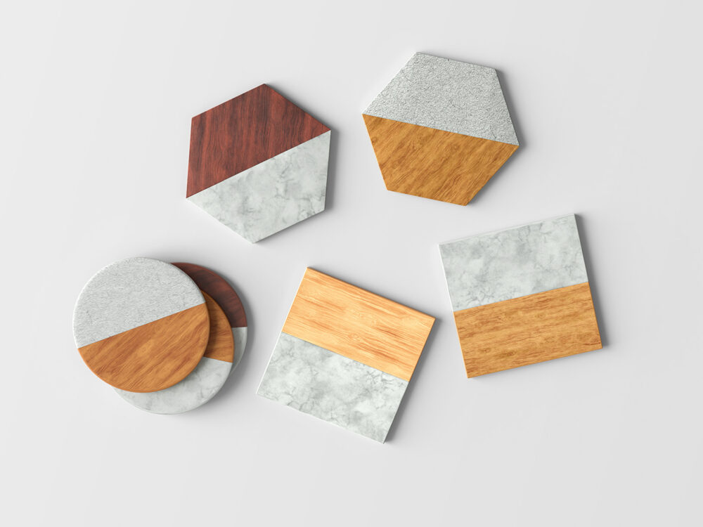 Square Round Hexagonal Wooden Coaster Free Mockup