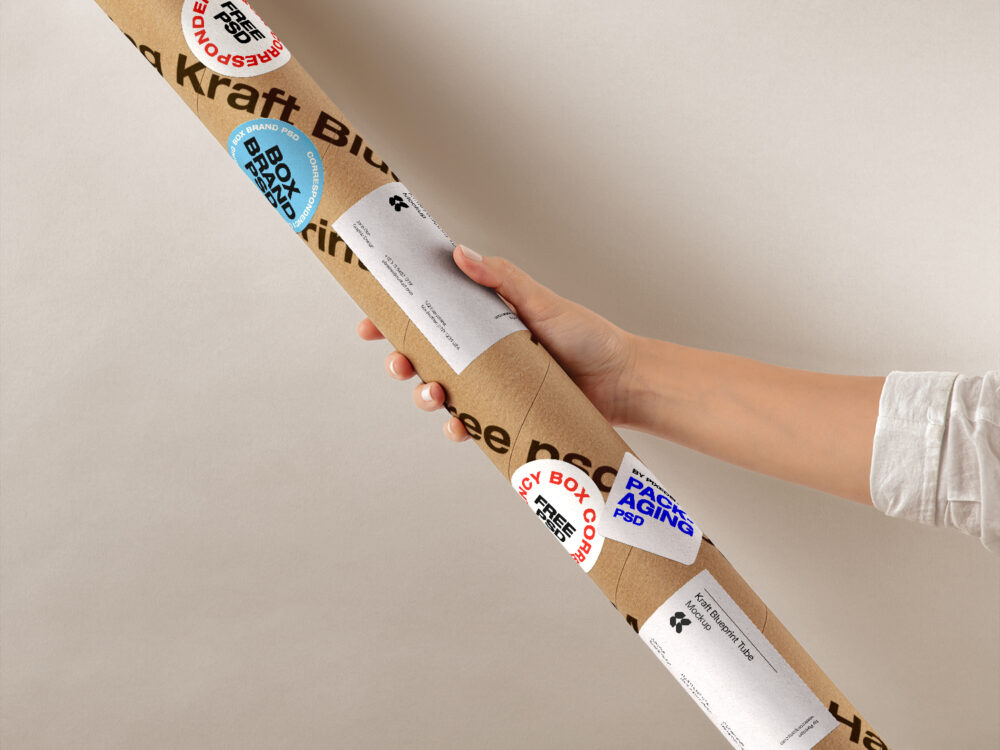 Hand Holding Kraft Tube Free Mockup